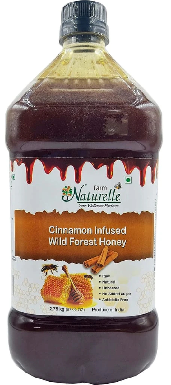 Farm Naturelle-Cinnamon Infused Wild Forest (Jungle) Honey/100% Pure/Raw/Natural/Un-processed/Un-heated/Lab Tested 2.75 Kg -Pet Bottle