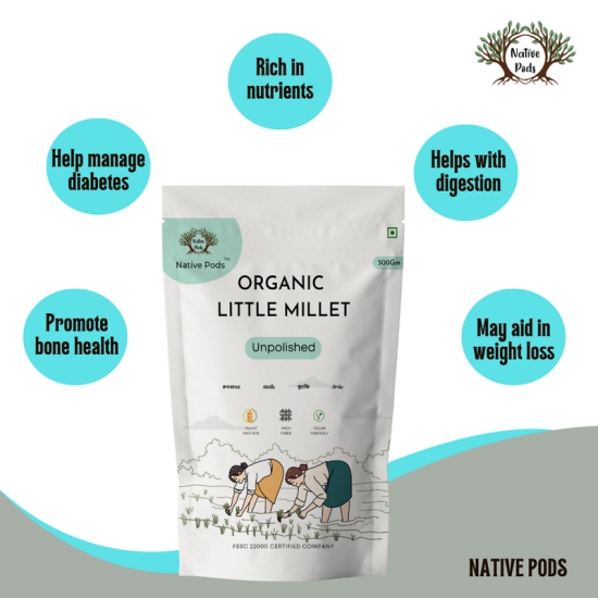 Native Pods Unpolished Little Millet 1Kg - Kutki/Samai - Natural, Organic - Gluten free and Wholesome Grain without Additives