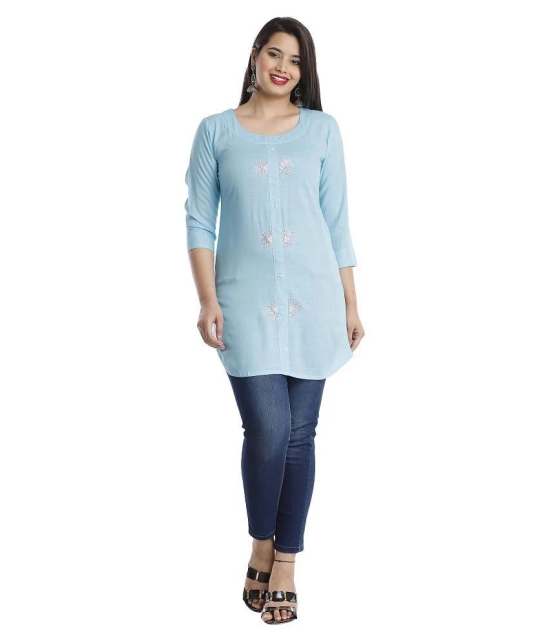 JC4U - Blue Viscose Womens Straight Kurti - M