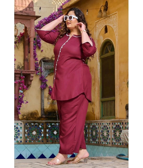 PrettyPlus by Desinoor.com Burgundy Solid Palazzo Top Set - None