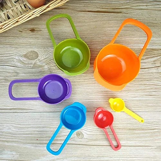 STORE77® 6Pcs Rainbow Colorful Measuring Cups and Spoons Set Includes:1/2Tbls, 1Tbls,1/4 Cup,1/3 Cup,1/2 Cup,1cup Capacity:250ml 125ml 85ml 60ml 15ml 7.5m Baking Measuring Cups Spoons (Random Color)