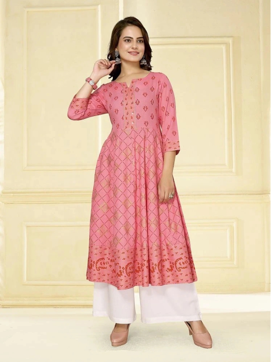 Rangita Women Rayon Coral Embellished Calf Length Anarkali Kurti - None