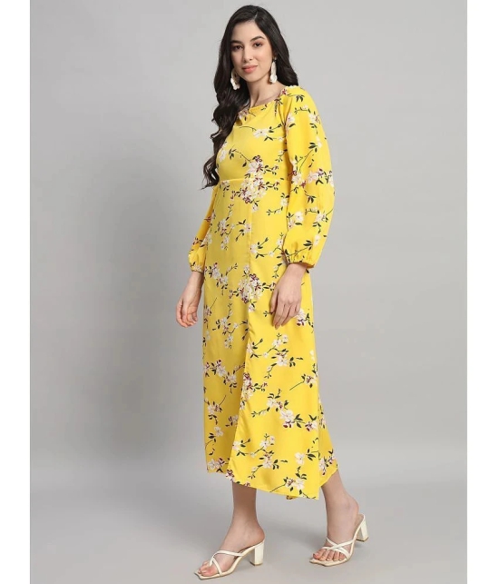 Curvydrobe Crepe Printed Midi Womens Side Slit Dress - Yellow ( Pack of 1 ) - None