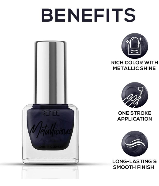 RENEE Metallicious Nail Paint - Navy Nebula, Quick Drying, Metallic Finish, Long Lasting, 10ml