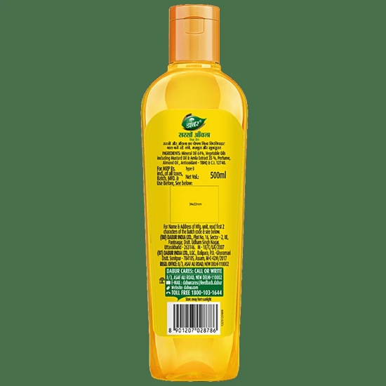 Dabur Amla Sarso Hair Oil - For Longer & Stronger Hair, 100% Natural, Enriched With Almond, 500 Ml