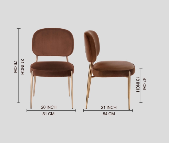 Dining Chair Golden With Brown Fabric Finish-Brown