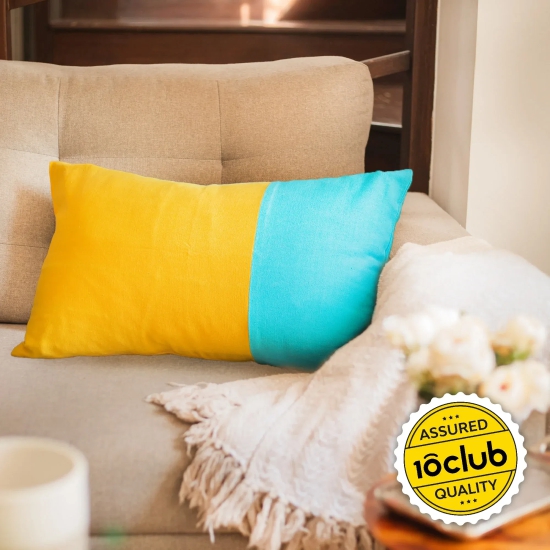 Two Tone Lumbar Cushion Cover | Single Marine-Yellow 12