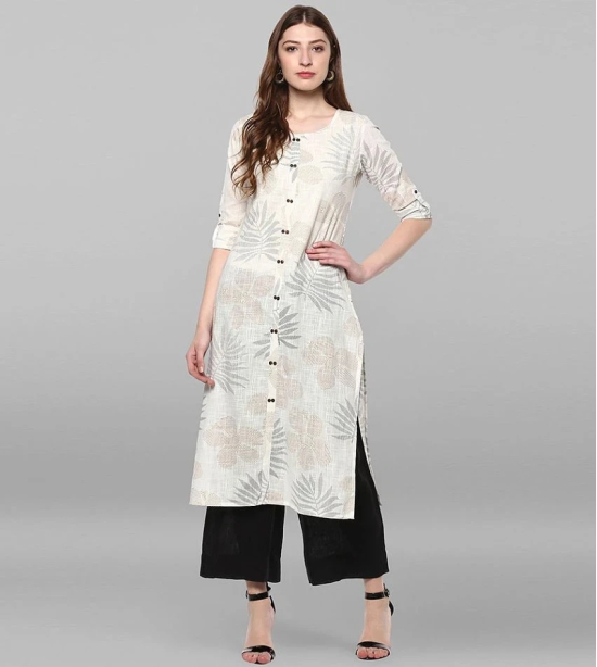 Janasya - Off White Cotton Womens Straight Kurti ( Pack of 1 ) - S