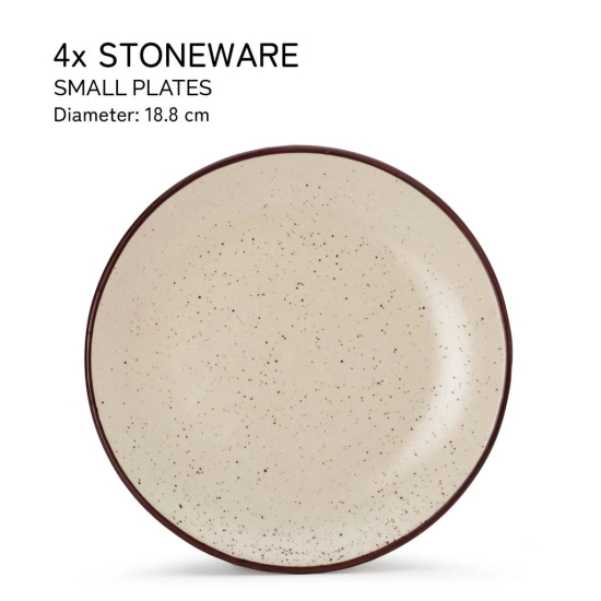 Reactive Handpainted Premium Ceramic 4 Small Plates | Quarter Plates | Stoneware | Microwave and Dishwasher Safe | Pack of 4 | Beige Speckeld