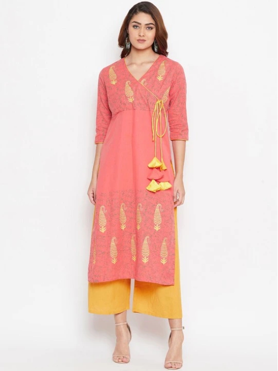 Women Peach-Coloured & begonia Ethnic Motifs Embroidered Thread Work Kurta