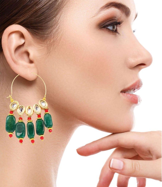 Abhaah Rajasthani handmade bollywood fancy party wear indo western green and red stone kundan meenakari chandbali hoop Earrings for women and girls