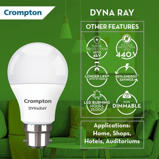 Crompton Dyna Ray 9W Round B22 LED Cool Day Light