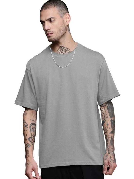 Leotude Cotton Blend Oversized Fit Solid Half Sleeves Mens Round T-Shirt - Grey ( Pack of 1 ) - None