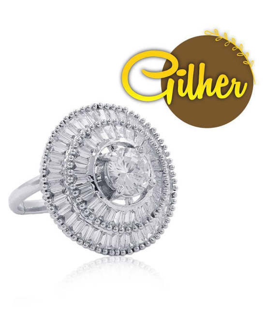 Gilher Fancy American Diamond Stone Cocktail Ring With Adjustable Size For Women And Girls - None