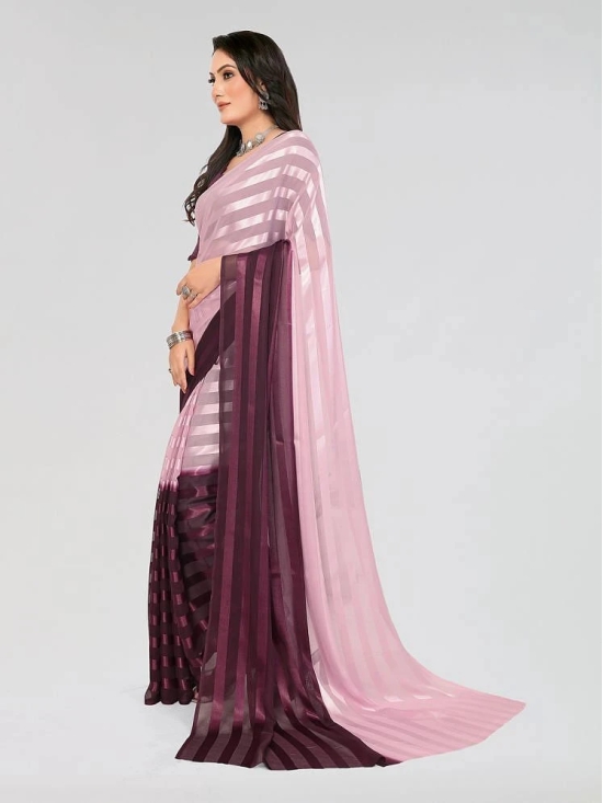 ANAND SAREES Satin Striped Saree With Blouse Piece - Magenta ( Pack of 1 ) - Magenta