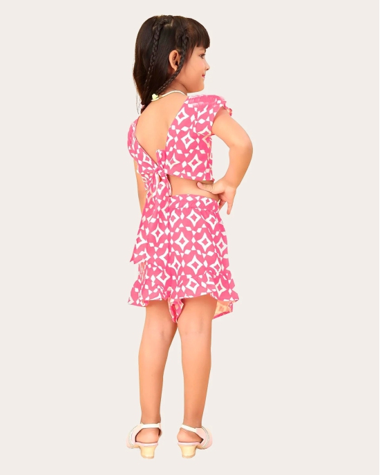 Girls Printed Stylish Flared Palazzo With Crop Top-Pink / 3 Years-4 Years