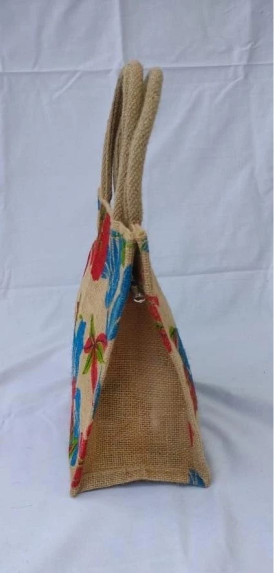 Floral printed jute tote bag