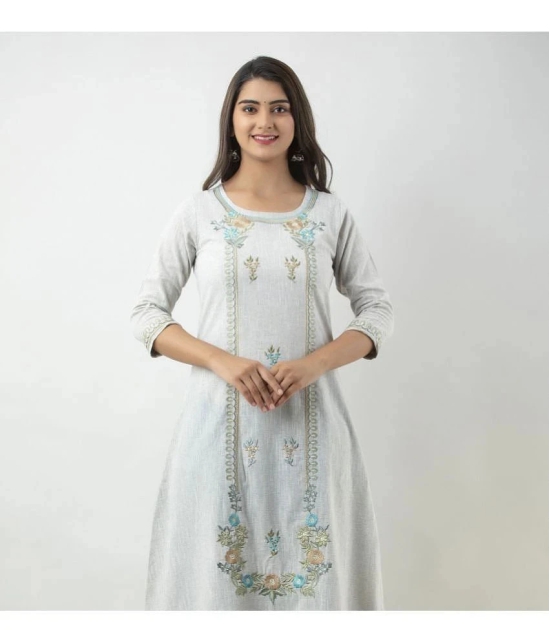 MAUKA - Silver Cotton Womens A-line Kurti ( Pack of 1 ) - None