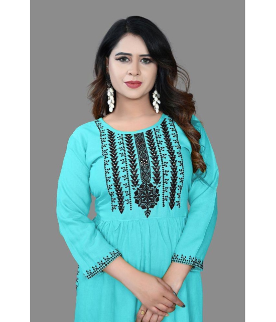 haya fashion - Turquoise Rayon Women's Straight Kurti ( Pack of 1 ) - None