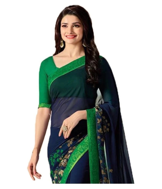 Gazal Fashions - Navy Blue Chiffon Saree With Blouse Piece (Pack of 1)