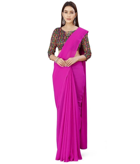 Anand Sarees - Rani Georgette Saree With Stitched Blouse ( Pack of 1 ) - Rani