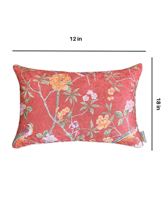 Blush Chinoiserie Crushed Velvet Cushion Cover (Multicolour, 12 x 18 inches)