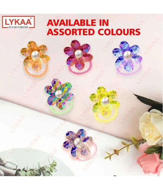 LYKAA Hair Rubber Bands With Shimmer Flowers Elastic Bands Hair Accessories Ponytail Holder - 6 Pcs - Multi