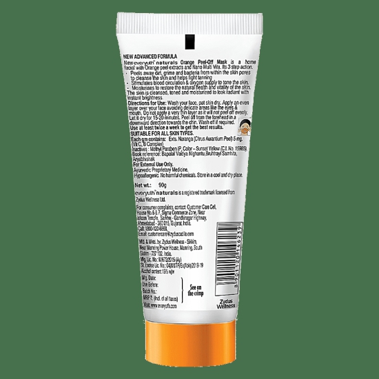 Everyuth Naturals Natural Glow Peel-Off Mask - Orange, Home Facial, Fights Tan, No Harmful Chemicals, 90 G Tube