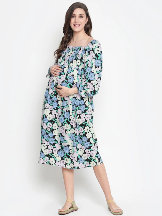 Oxolloxo Black & Blue Floral Maternity Midi Dress