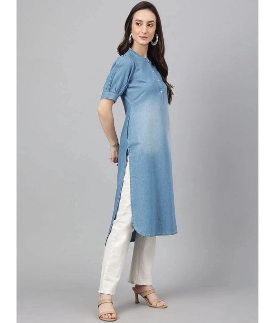 Janasya - Light Blue Denim Womens Straight Kurti ( Pack of 1 ) - None