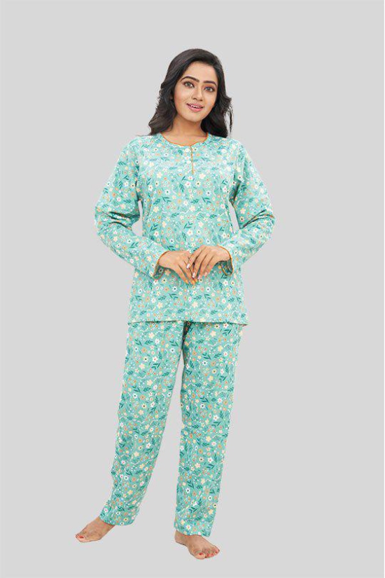 Women Full Sleeves Knit Cotton Pyjama Set-2XL