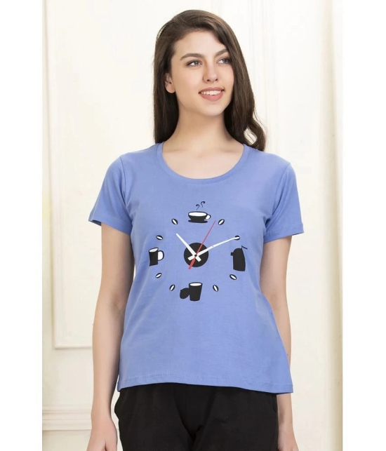 Clovia Cotton Night T-Shirt - Blue - None