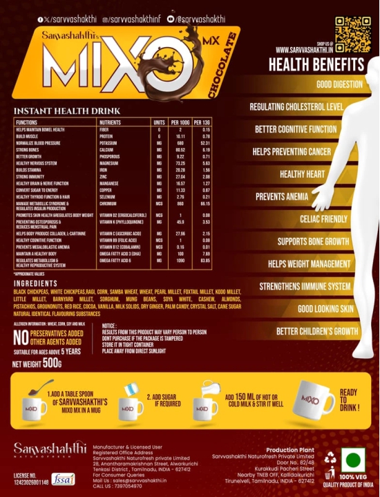 Mixo Mx Instant Millet Drink Chocolate 200g Millets, Nuts, Cereals - Clay Pot Processed - No Refined Sugar