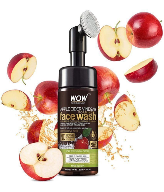 WOW Apple Cider Vinegar Foaming Face Wash - No Parabens, Sulphate and Silicones (With Built-In Brush), 150 ml