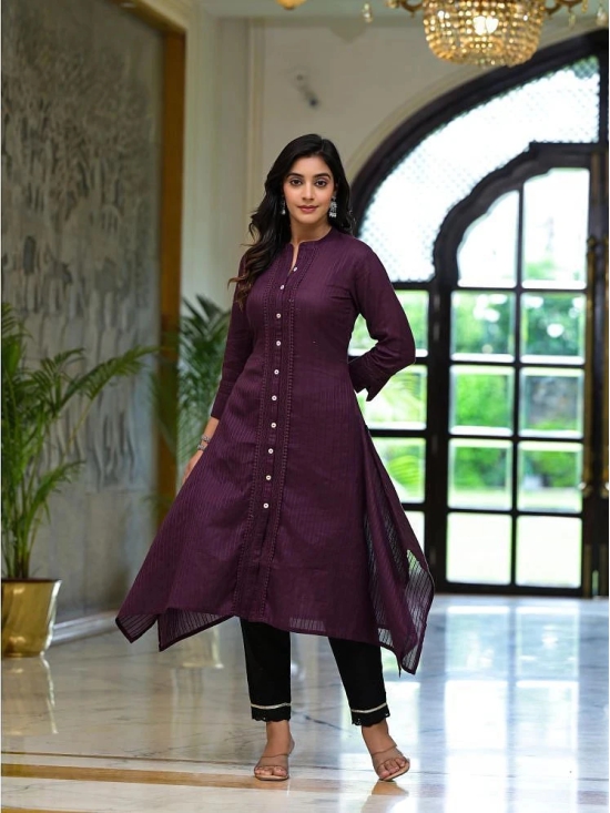 Juniper Cotton Self Design A-line Womens Kurti - Purple ( Pack of 1 ) - None