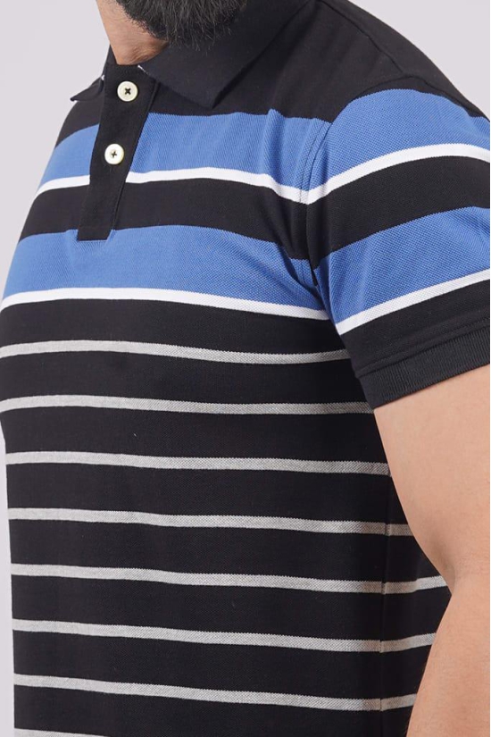 Men's Black/Blue Striped Polo T-Shirt