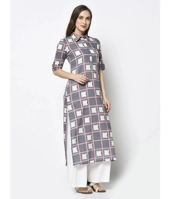 Antaran Cotton Checks Straight Womens Kurti - Grey ( Pack of 1 ) - None