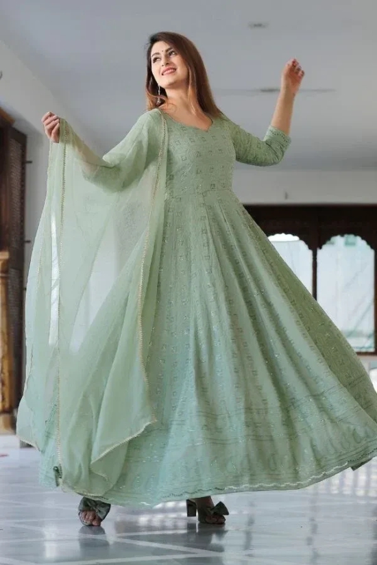 Green Chikankari Anarkali Suit Set Green XXL