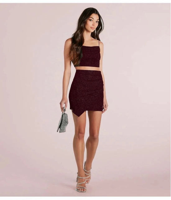 Addyvero Maroon Embellished Skirt Top Set - None