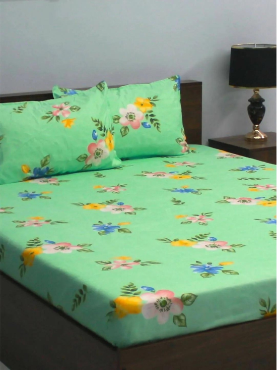 Bombay Dyeing Vista 110 GSM Microfiber Blue Floral Double Bedsheet with 2 Pillow Covers