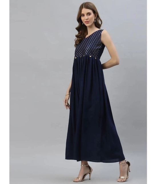 Stylum - Navy Rayon Womens Flared Kurti ( Pack of 1 ) - None