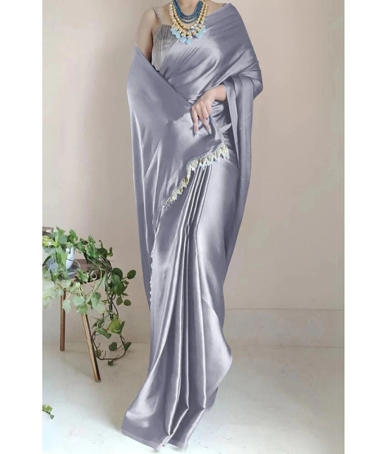 Apnisha Satin Solid Saree With Blouse Piece - Grey ( Pack of 1 ) - Grey