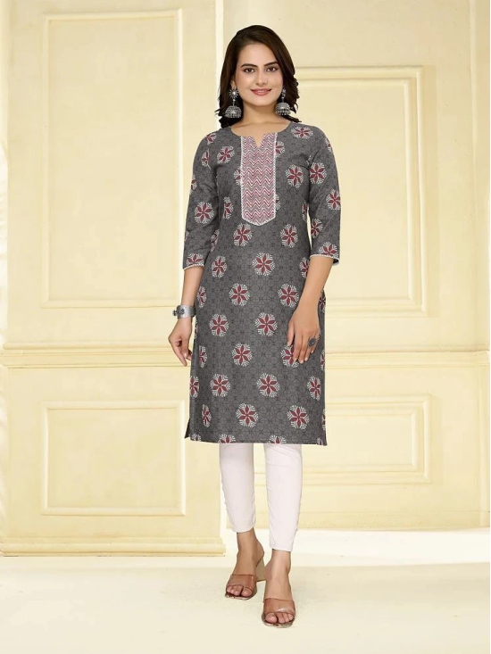 Rangita Women Cotton Dark Grey Printed Knee Length Straight Kurti - None