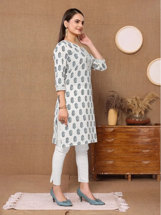 Rangita Women Cotton Off White Printed Knee Length Straight Kurti - None