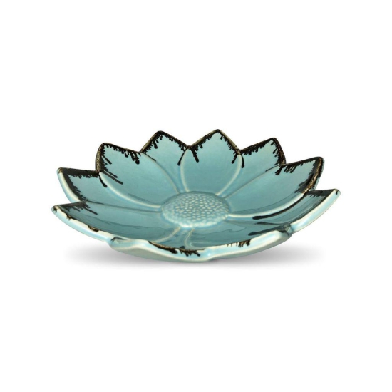 Ceramic Dining Studio Collection Sea Green Lotus Shaped 11.7 Inches Serving Platter