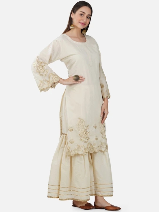 Ethnic Motifs Embroidered Pure Cotton Kurta with Sharara & Dupatta