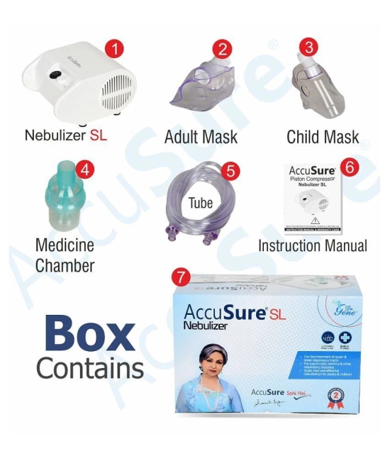 AccuSure SL Nebulizer Compressor Machine for Kids & Adult with Mouth Piece and Mask(White)