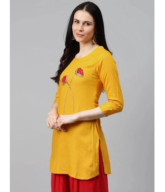 JC4U - Mustard Rayon Womens Straight Kurti ( Pack of 1 ) - None