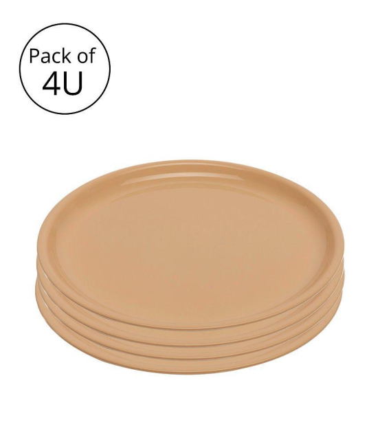 HOMETALES Plastic Microwave Safe Plates, (Pack of 4) Full Plate, Dia 11inch - Beige - Beige