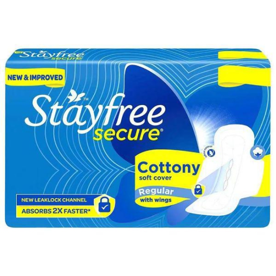 Stayfree Secure Regular Cottony Soft Cover Sanitary Pads with Wings 18 Pads